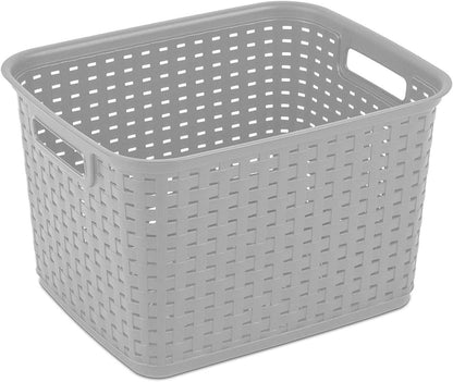 Sterilite 6-Pack Tall Weave Basket, Woven Plastic Storage Baskets for Organization, Cement Gray - Organizing Bin Containers with Handles for Bedroom, Bathroom, Dorm, Laundry Room, and Closet