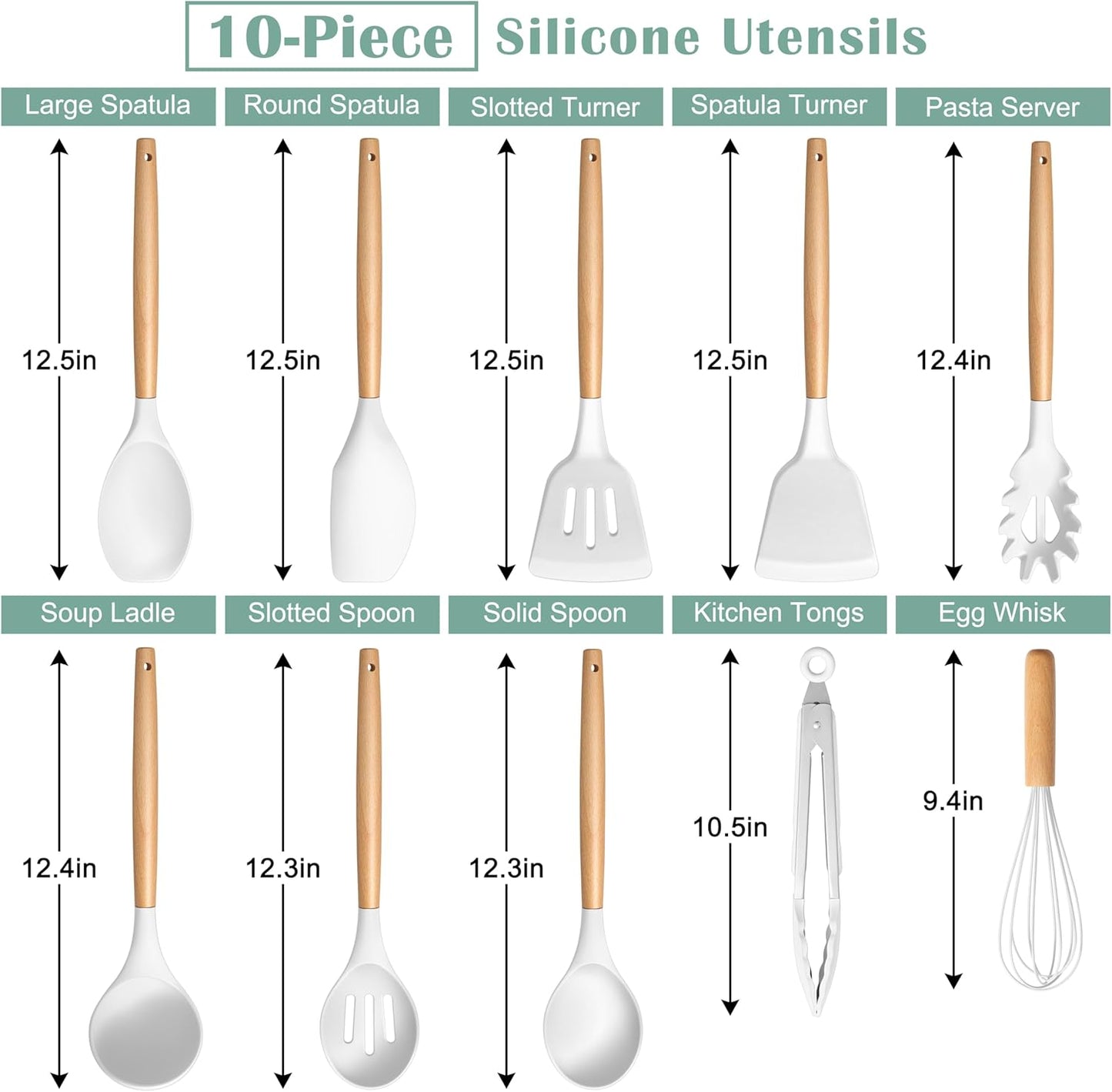 E-far Silicone Cooking Utensils Set, 5-Piece Kitchen Utensils Set with Wooden Handle for Cooking, Silicone Kitchen Nonstick Tools Spatula Turner Slotted Spoons, Nontoxic & Heat Resistant-Khaki