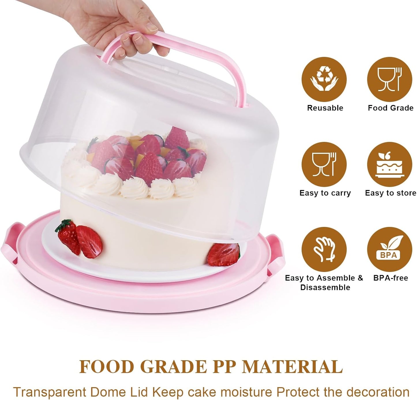 Cake Carrier with Lid and Handle, BPA-Free Cake Containers Cake Stand for 10 inch Cake with 2 Handles Cupcake Carrier - Plastic Cover Two Sided Base for Transport Pie Nuts Fruit Perfect Gifts