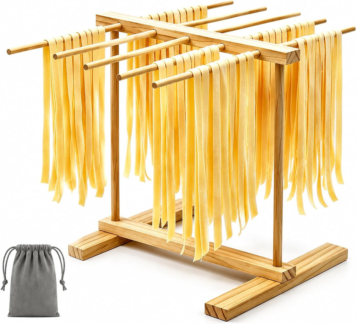 Wooden Pasta Drying Rack Collapsible, Kitchen Tool for Homemade Noodle