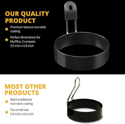 FUNUTTERS Egg Rings, 3.5'', Nonstick, Professional and Large, Stainless Steel Omelet/Egg Rings For Frying Eggs and Egg Mcmuffins, Egg Mold For Breakfast, Mini Pancakes, and Fried Eggs