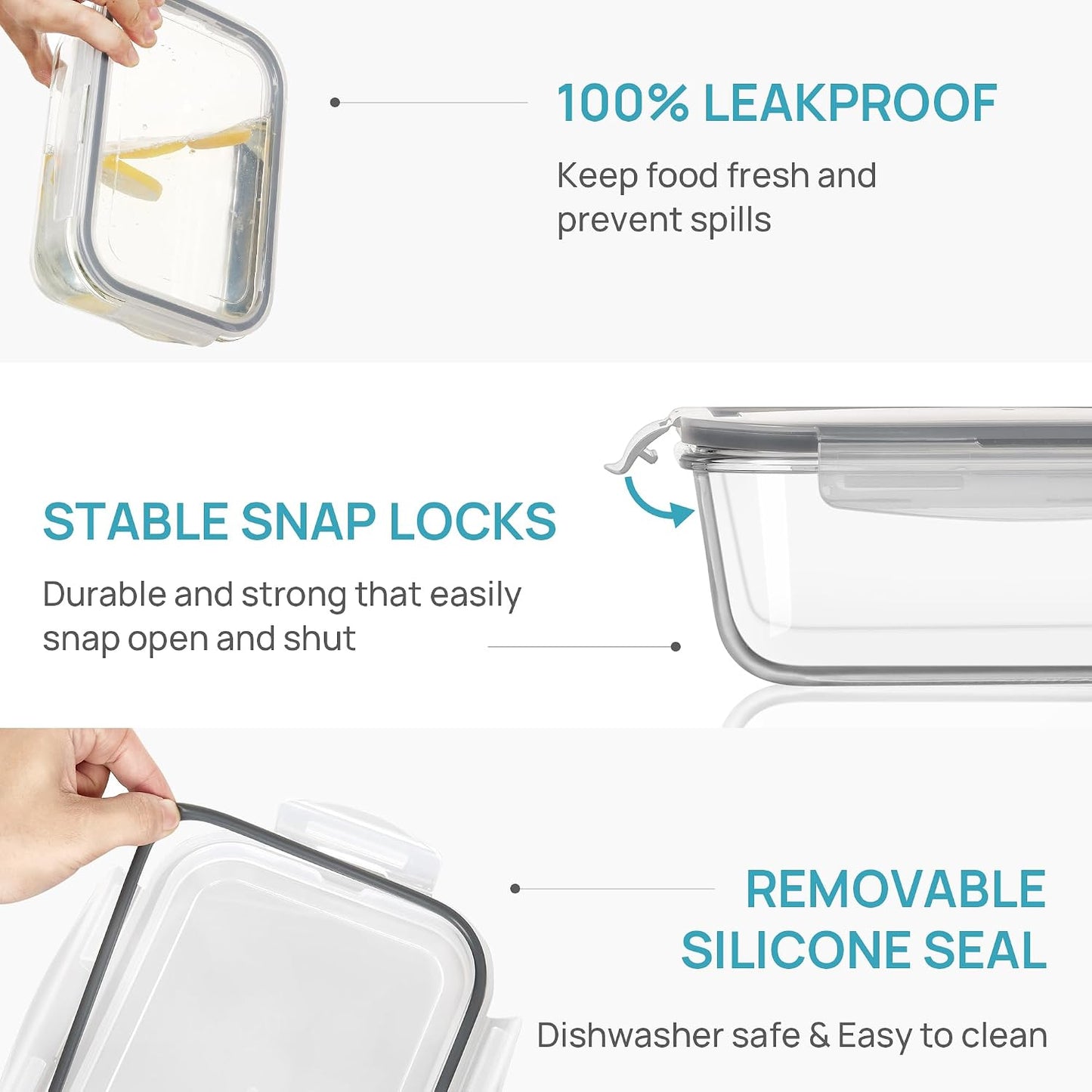 Vtopmart 2Pack 2260ml/ 76.4oz Large Glass Containers Food Storage with Lids, Meal Prep Food Container Set with Snap Airtight Lid for Baking, Microwave, Oven, Leak Proof, for Freezer, Dishwasher, Green