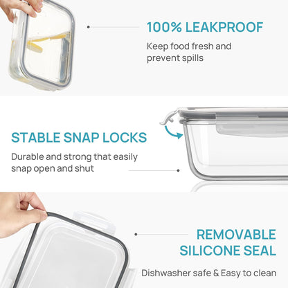 Vtopmart 2Pack 2260ml/ 76.4oz Large Glass Containers Food Storage with Lids, Meal Prep Food Container Set with Snap Airtight Lid for Baking, Microwave, Oven, Leak Proof, for Freezer, Dishwasher, Green
