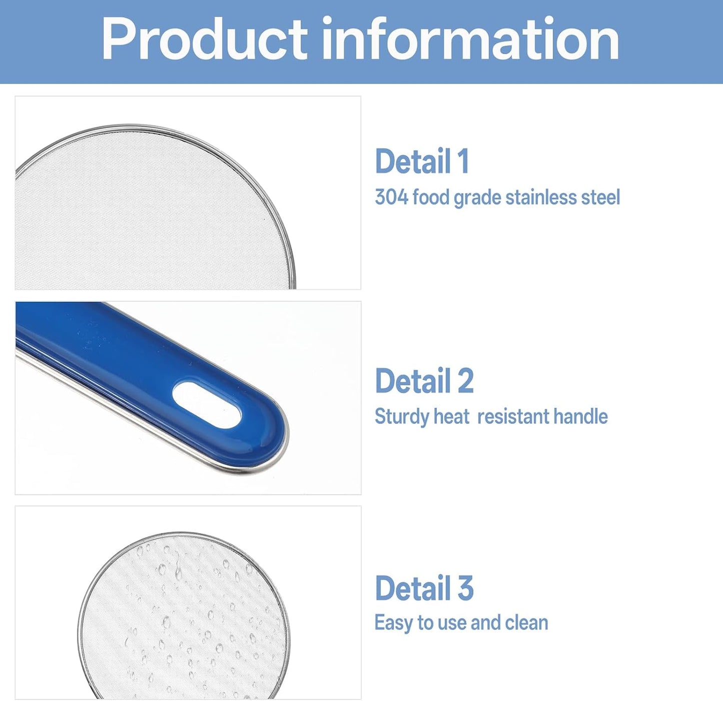 Splash Guard for Frying Pan, 8 Inch Stainless Steel Oil Splatter Screen for Frying Pans with Nylon Brush Fine Mesh Spatter Shield Frying with Pan Cooking Supplies Shield from Splashing Oil