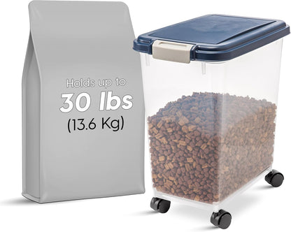 IRIS USA Airtight Dog Food Storage Container, Up to 30 lbs, Attachable Wheels, for Dog Cat Bird and other Pet Food Storage Bin, Keep Fresh, Easy Mobility, BPA Free, Black