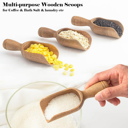 Wooden Scoops for Canisters Wooden Scoop for Jars Acacia 5″ Med-size Flour Scoop Coffee Scoops for Ground Coffee Measuring Spoon for Bath Salt Scoop Wood Laundry Detergent Shovel -Multipurpose