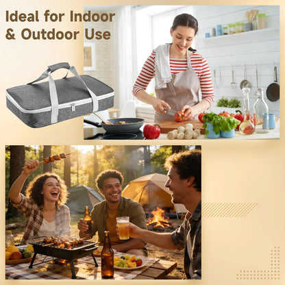 Glass Baking Dish with Lid, 9 x 13in High Borosilicate Glass Casserole with Insulated Carry Bag, Heat Resistant Food Container for Oven, Microwave, Freezer