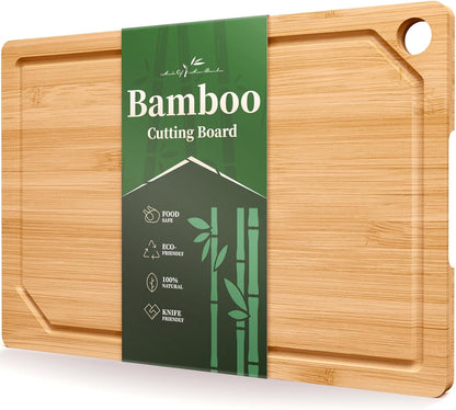Kitsure Bamboo Cutting Board Set - Multi-Sizes Wooden Cutting Boards for Kitchen, Convenient Kitchen Essentials with Deep Juice Grooves, Cutting Board for Chopping & Serving, 2 Pack, Natural