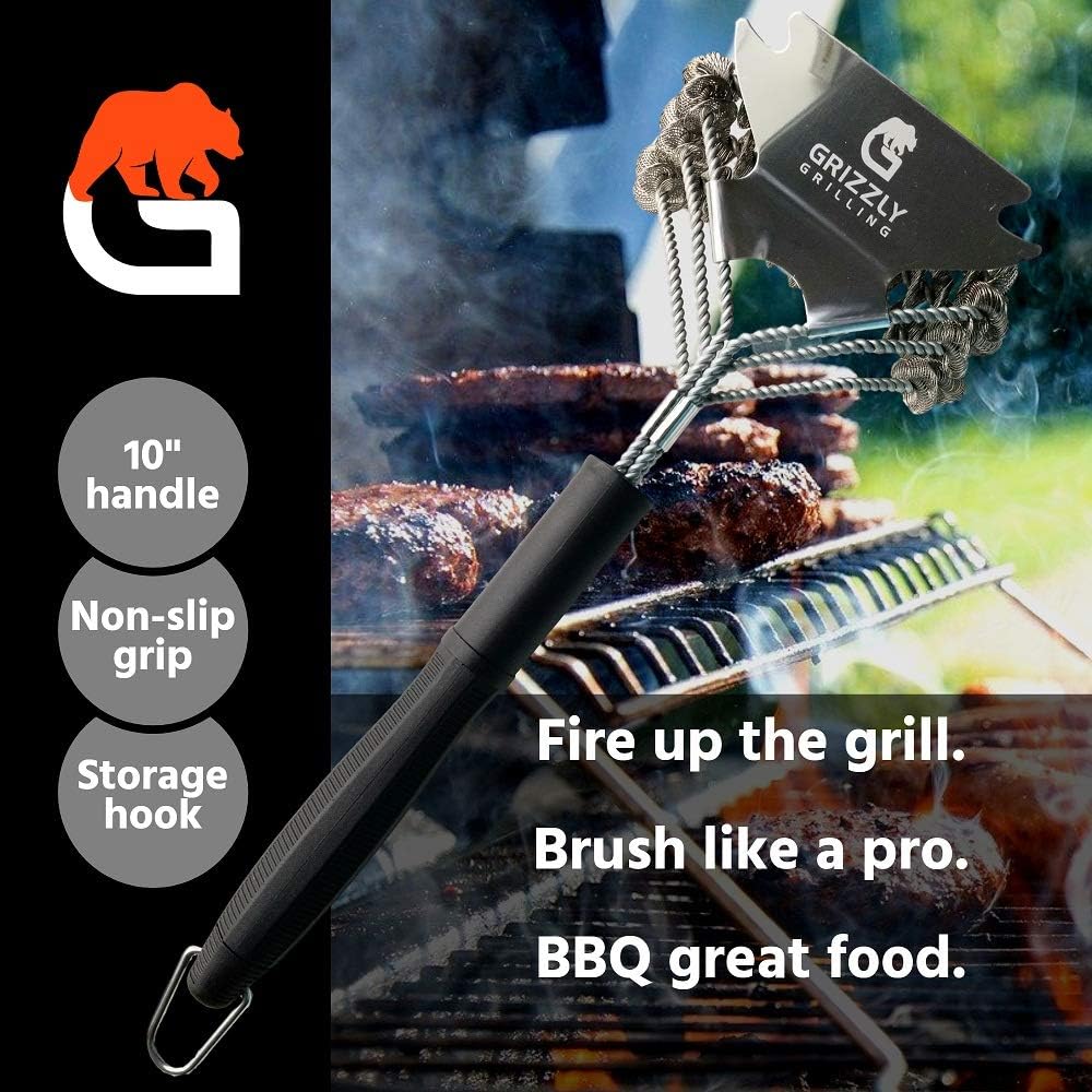 Bristle Free Grill Brush with Scraper - Safe BBQ Grill Cleaner Brush - 10-Inch BBQ Brush for Grill Cleaning Kit - Gifts for Grill Wizard