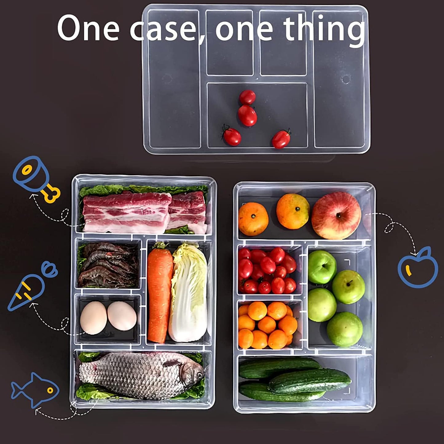 2Pack Veggie Tray with Lid 5 Compartment Food Container with Dividers Large Serving Tray Travel Snack Containers Stackable Produce Saver Snackle Box for Fruit,Vegetable,Salad,Meal