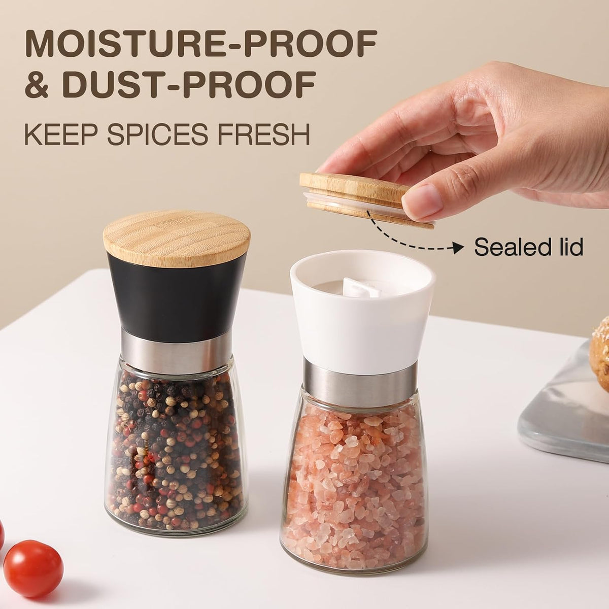 Vucchini Salt and Pepper Grinder Set with Bamboo Lid