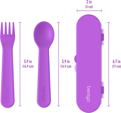 Bentgo Kids Utensil Set - Reusable Plastic Fork, Spoon & Storage Case - BPA-Free Materials, Easy-Grip Handles, Dishwasher Safe - Ideal for School Lunch, Travel, & Outdoors (Shark)