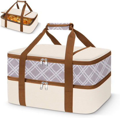 Coobiiya Insulated Casserole Carrier,Lasagna Lugger Tote Keeps Food Hot or Cold,Thermal Lunch Bag Warmer & Cooler Carrier Bag,Portable Tote Bag Fits 9" x 13" Baking Dish for Picnic and Cookout