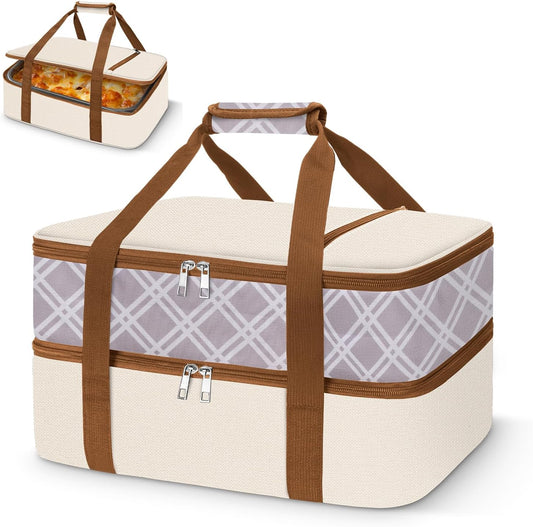 Coobiiya Insulated Casserole Carrier,Lasagna Lugger Tote Keeps Food Hot or Cold,Thermal Lunch Bag Warmer & Cooler Carrier Bag,Portable Tote Bag Fits 9" x 13" Baking Dish for Picnic and Cookout