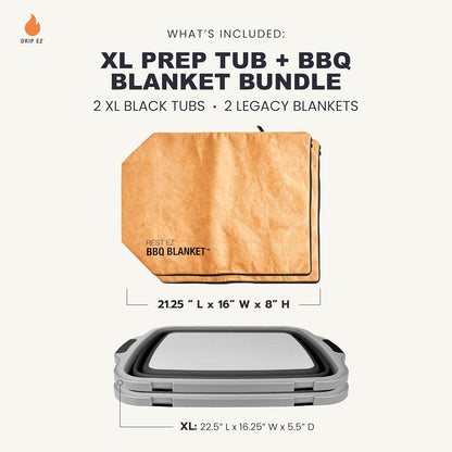 XL Prep Tub & BBQ Blanket Gift Bundle: (2) XL Prep Tubs + (2) Meat Resting Blankets - Ultimate BBQ Gift for Pitmasters, Brisket, Ribs, Pulled Pork & Outdoor Cooking