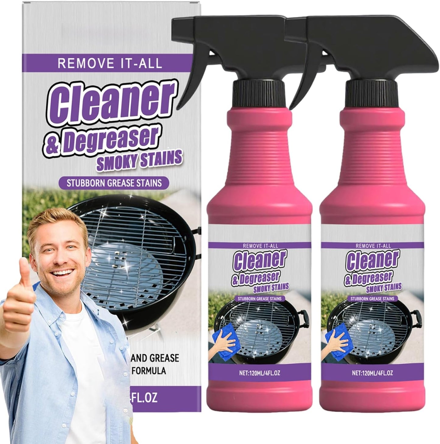 Rivoneed Grill Cleaner,Fast Acting Heavy Duty Grill Degreaser Spray,Heavy Duty Stainless Steel Degreaser,Professional Bbq Cleaner Degreaser For Outdoor Grill,Kitchen Oven,Smoker,Grates (1pc)