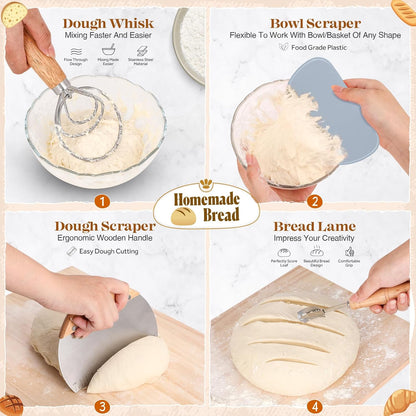Sourdough Starter Kit, Sourdough Bread Baking Supplies, Sour Dough Starter Kits, Woven Bread Proofing Basket, Sourdough Kit Jar Sour Dough Bread Making Tools Kit Accessories, Gifts for Women Mom Wife