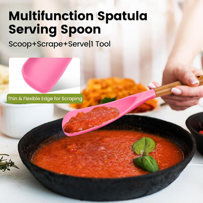 Large Silicone Cooking Spoons Set, 2 Pcs Heat Resistant Serving Spoon, Multifunction Nonstick Spatula Spoon, Kitchen Cucharras de Silicona for Mixing, Stiring, Basting, Scooping, Scraping