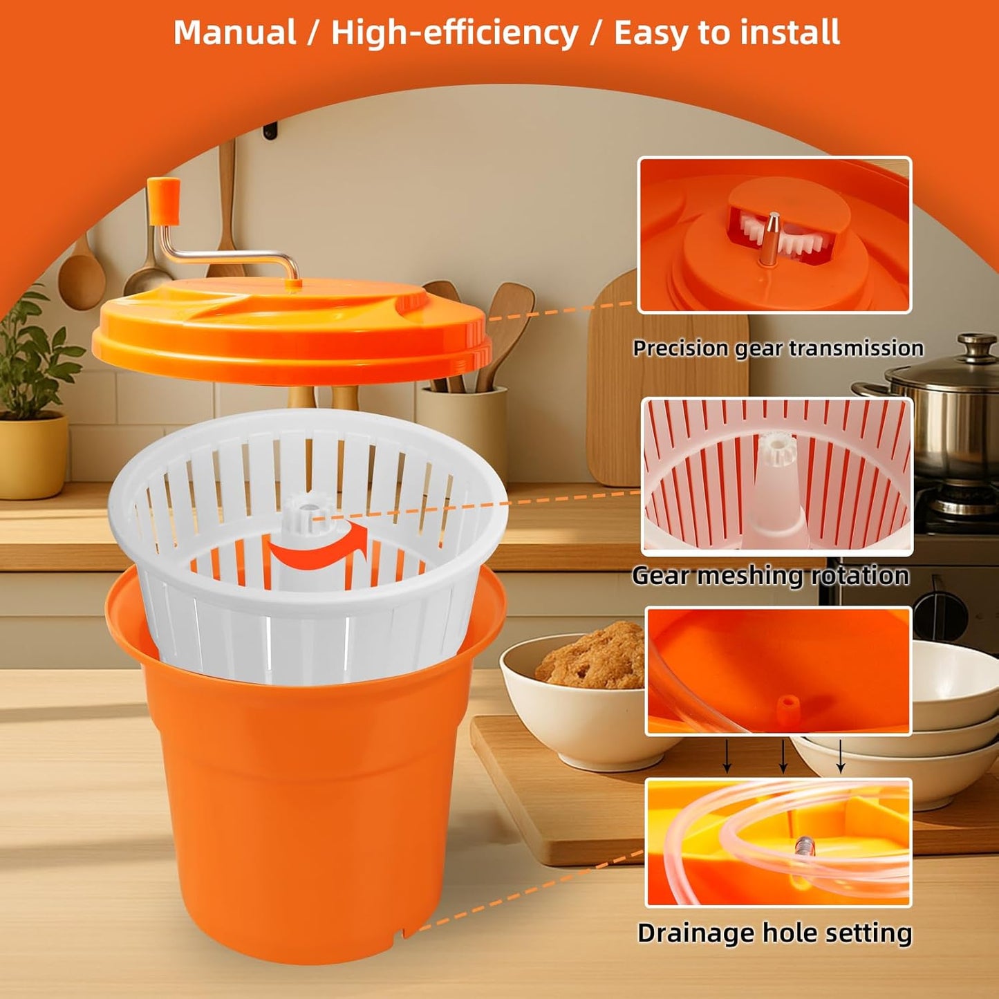 5 Gallon Salad Spinner,Large Capacity Vegetable Friuts Salad Dryer,Commercial Manual Salad Mixer for Restaurants Kitchen & Catering,Green & Orange. (Green, 5 Gallon)