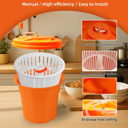 5 Gallon Salad Spinner,Large Capacity Vegetable Friuts Salad Dryer,Commercial Manual Salad Mixer for Restaurants Kitchen & Catering,Green & Orange. (Green, 5 Gallon)