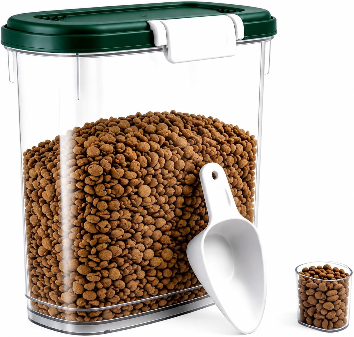 10-15 Lbs Dog Food Storage Container Airtight - Slim Pet Cat Food Container with Lid, Scoop and Cup - Clear Plastic Dry Food Storage Bin for Dogs, Cats, Bird Seeds, Kibble, Pellets, Rice, Flour