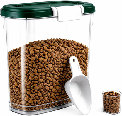 10-15 Lbs Dog Food Storage Container Airtight - Slim Pet Cat Food Container with Lid, Scoop and Cup - Clear Plastic Dry Food Storage Bin for Dogs, Cats, Bird Seeds, Kibble, Pellets, Rice, Flour