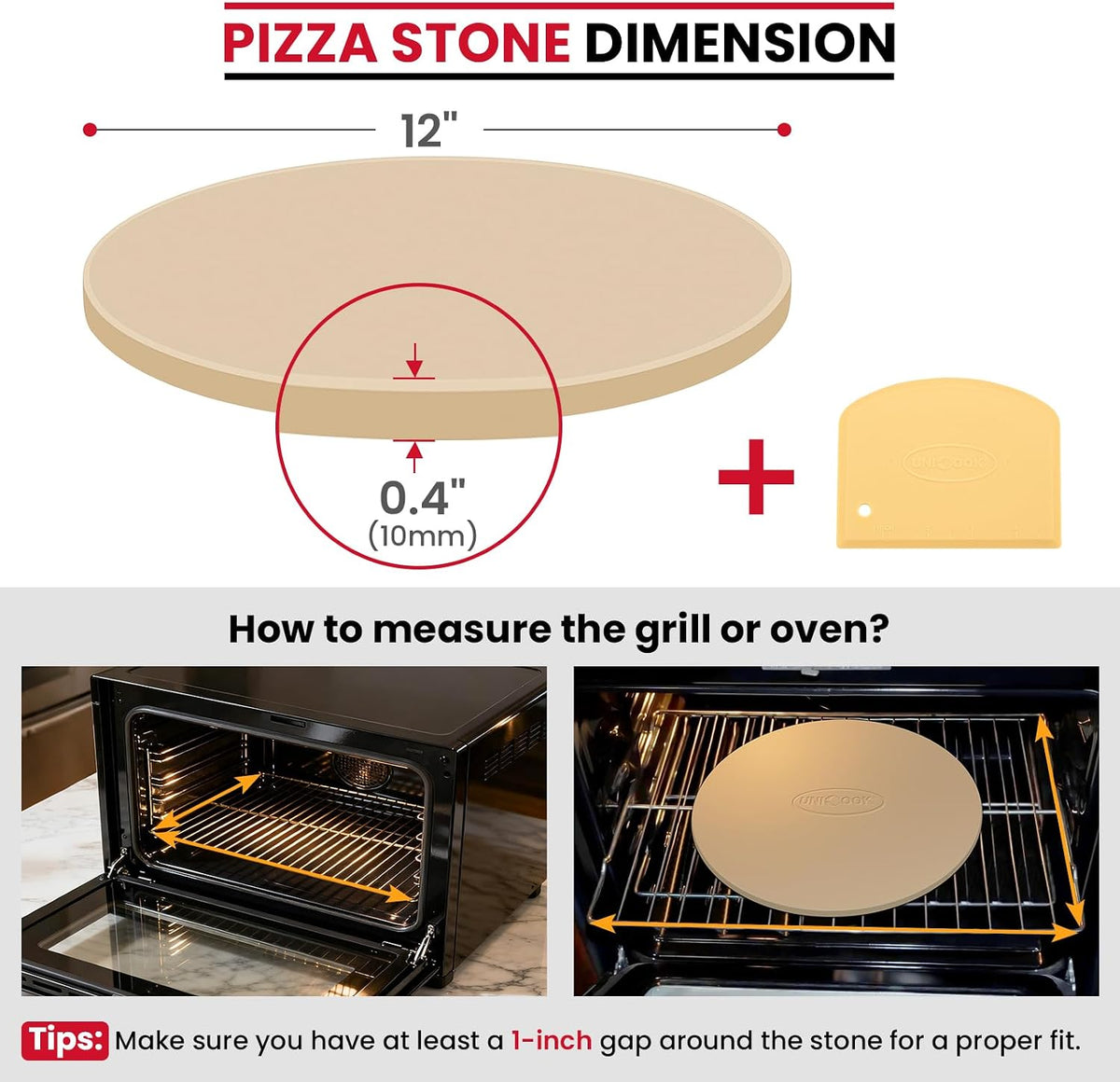 Unicook Pizza Stone for Oven Grill, 12" x 11" Rectangular Cordierite Stone