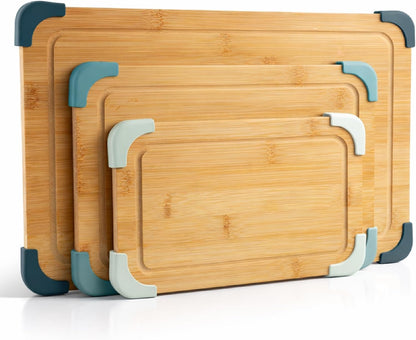 COOK WITH COLOR Non-Slip Cutting Board Set – Kitchen Essentials with Easy Grip Handle for Meat, Veggies, and Fruits, 3 Cutting Boards, Bamboo Non-Slip Grey