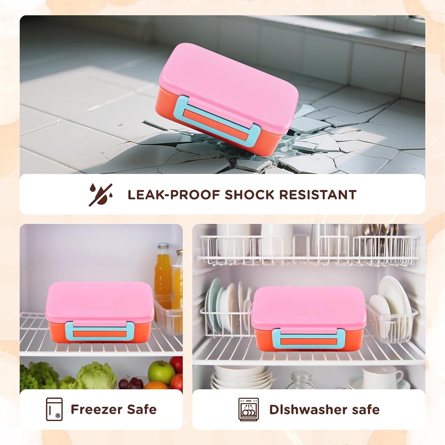 JXXM Bento Lunch Box for Kids With 8oz Thermo, Leakproof Bento Box with with 2 Compartments, Insulated Bottle, Lunch Bag, BPA Free Dishwasher Safe for School Girls Boys (Pink)
