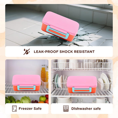 JXXM Bento Lunch Box for Kids With 8oz Thermo, Leakproof Bento Box with with 2 Compartments, Insulated Bottle, Lunch Bag, BPA Free Dishwasher Safe for School Girls Boys (Pink)