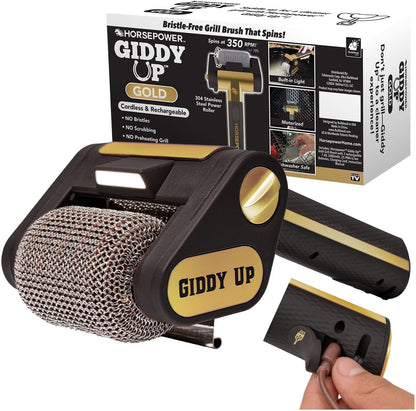HorsePower Giddy Up Grill Cleaner AS SEEN ON TV! – Cordless, Rechargeable BBQ Tool with 350 RPM Stainless Roller, LED Light – Patents Pending – From BulbHead, a Family-Owned American Brand