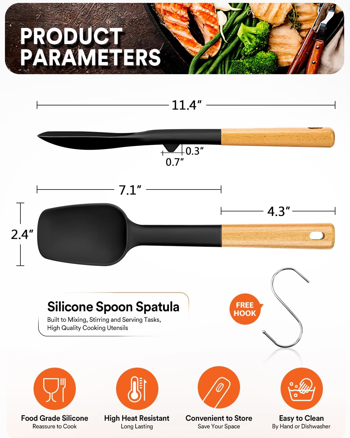 Badiano Silicone Spoon Spatula, Nonstick Rubber Spatula, Grey