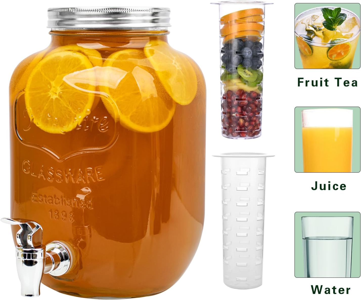 1 Gallon Drink Dispenser with Stand,2 Pack Beverage Dispenser with Stand,Glass Water Juice Dispensers Punch Bowl for Parties