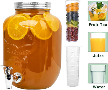 1 Gallon Drink Dispenser with Stand,2 Pack Beverage Dispenser with Stand,Glass Water Juice Dispensers Punch Bowl for Parties