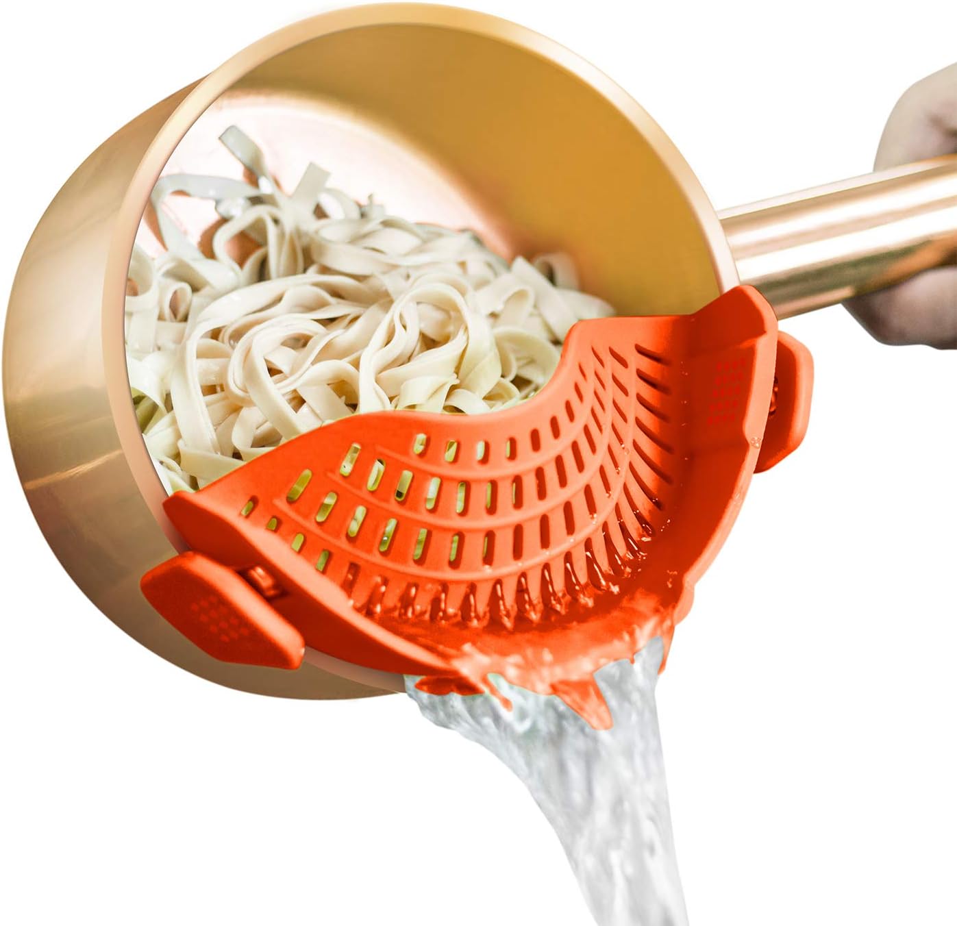 AUOON Clip On Strainer Silicone for All Pots and Pans, Pasta Strainer Clip on Food Strainer for Meat Vegetables Fruit Silicone Kitchen Colander