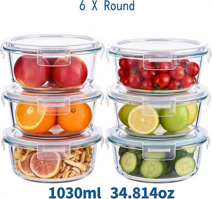 8 Pcs Round Glass Containers with Lids Airtight 4 Cup Glass Storage Containers Set Meal Prep Containers for Soup Leftover Microwave, Dishwasher, and Freezer Safe(4 Sets
