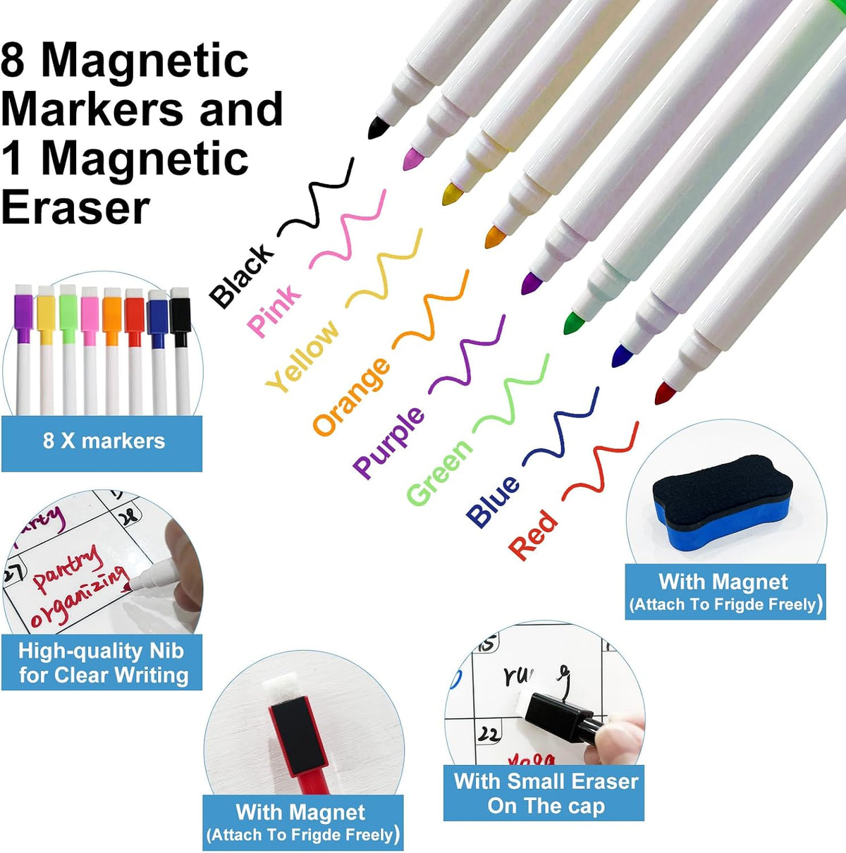 UCMD Monthly Magnetic Dry Erase Calendar Whiteboard Set (4-Pack) for Fridge,Reusable Monthly and Weekly Planners with List & Blank Board,8 Markers,1 Eraser,1 Magnetic Storage Box and 5 Magnets