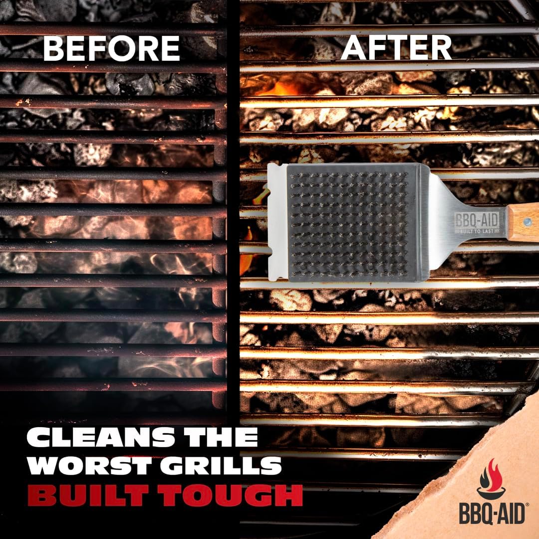 BBQ-AID Grill Brush for Outdoor Grill Bristle Free - 18" BBQ Brush for Grill Cleaning Kit - Safe BBQ Grill Cleaner Brush and Scraper - Stainless Grill Cleaning Brush for Any Grill, Grill Accessories
