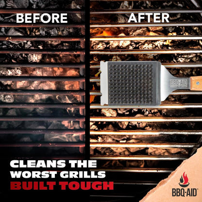 BBQ-AID Grill Brush for Outdoor Grill Bristle Free - 18" BBQ Brush for Grill Cleaning Kit - Safe BBQ Grill Cleaner Brush and Scraper - Stainless Grill Cleaning Brush for Any Grill, Grill Accessories