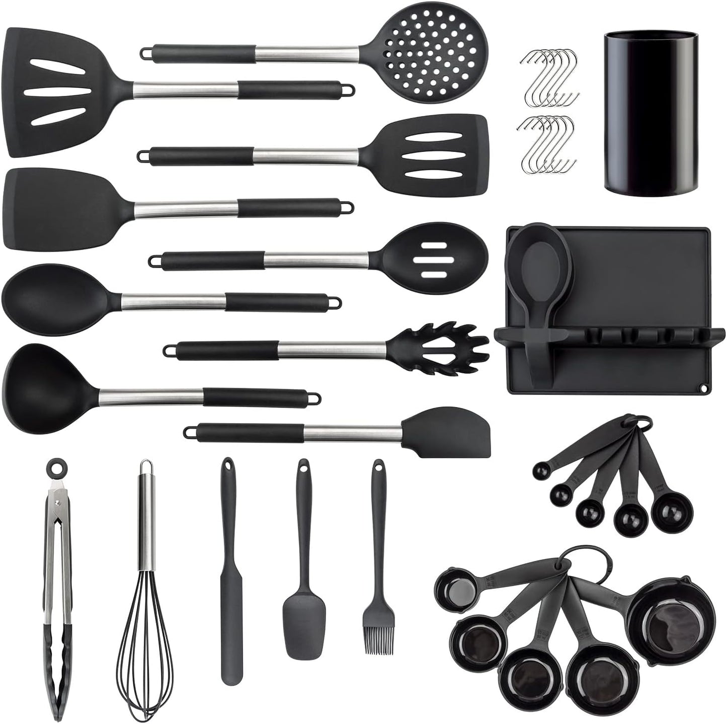 Silicone Kitchen Utinsels Sets Heat Resistant Kitchen Utensils Set, Stainless Silicone Utensils Set for Nonstick Cookware, BPA Free, Dishwasher Safe