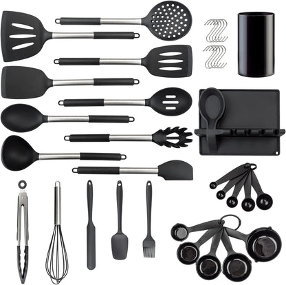 Silicone Kitchen Utinsels Sets Heat Resistant Kitchen Utensils Set, Stainless Silicone Utensils Set for Nonstick Cookware, BPA Free, Dishwasher Safe