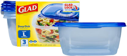 Glad GladWare Tall Entree Food Storage Containers with Lids, Large Square BPA Free Plastic for Meal Prep and Lunches, Lock Tight Seal, Microwave and Dishwasher Safe, 42 Oz, 3 Count