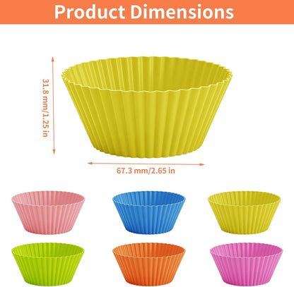 12 Pcs Silicone Muffin Cups for Baking, Silicone Cupcake Liners Reusable Baking Cups, Multicolor Non-stick Cupcake Molds for Parties Halloween Christmas