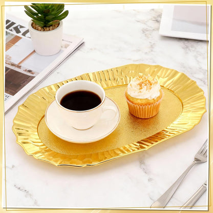 12 Pcs Gold Plastic Serving Tray Bulk, 14.5" x 8.6" Rectangle Gold Party Platters Reusable Decorative Dessert Table Serving Tray for Graduation Wedding Birthday Party Cupcake Decoration