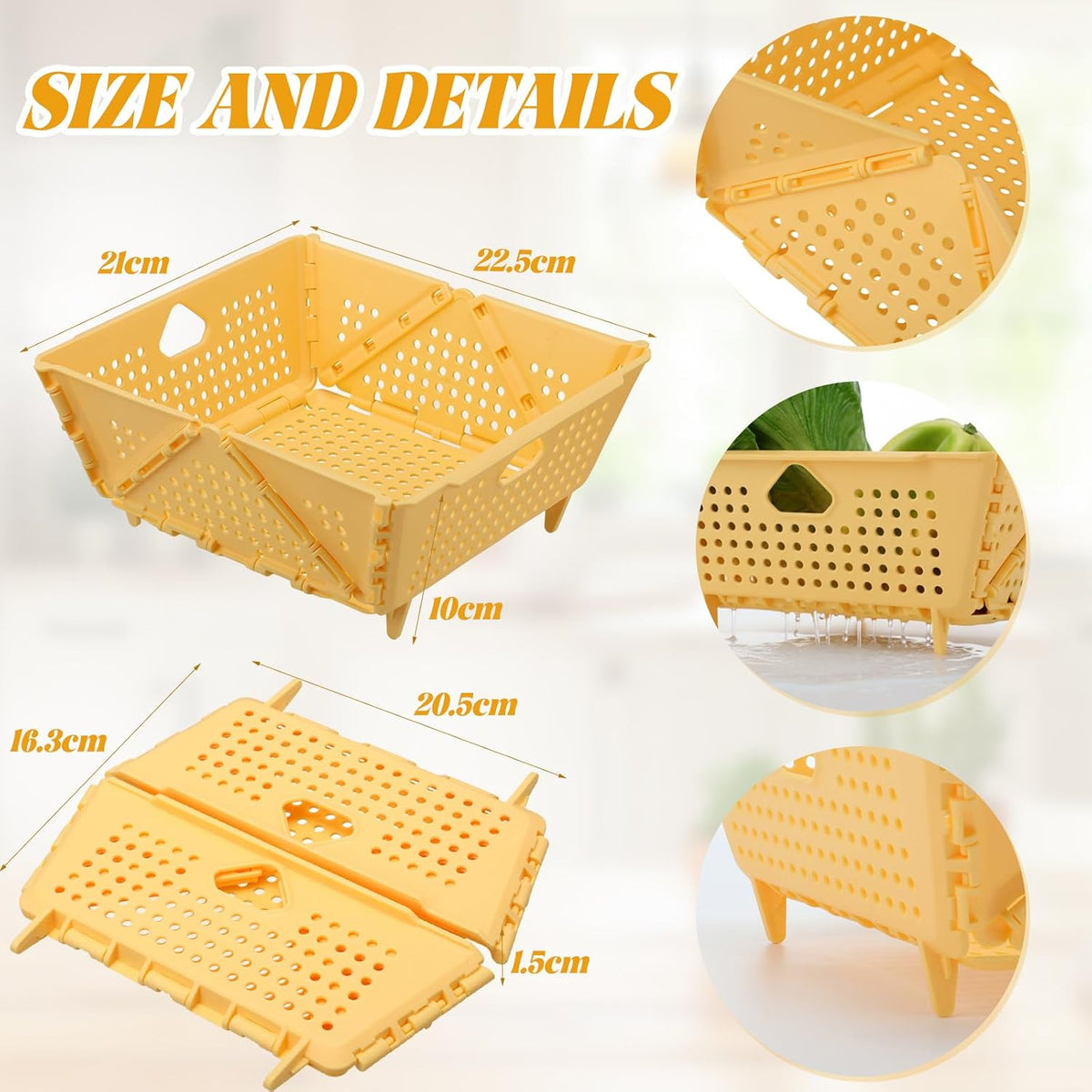 3 Pack Versatile Collapsible Colander Thickened Plastic Kitchen Collapsible Strainer with Resting Feet Wash Foldable Storage Drain Basket for Pasta, Fruit, Vegetables, Berry Space Saving