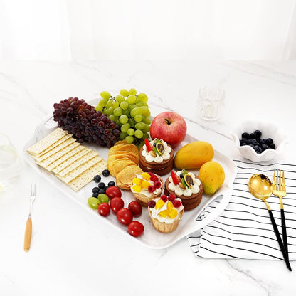 TP Large Serving Trays with Handles, 19" x 12" Melamine Serving Platters for Food, Turkey, Set of 2 Rectangular Trays for Party, Pure White
