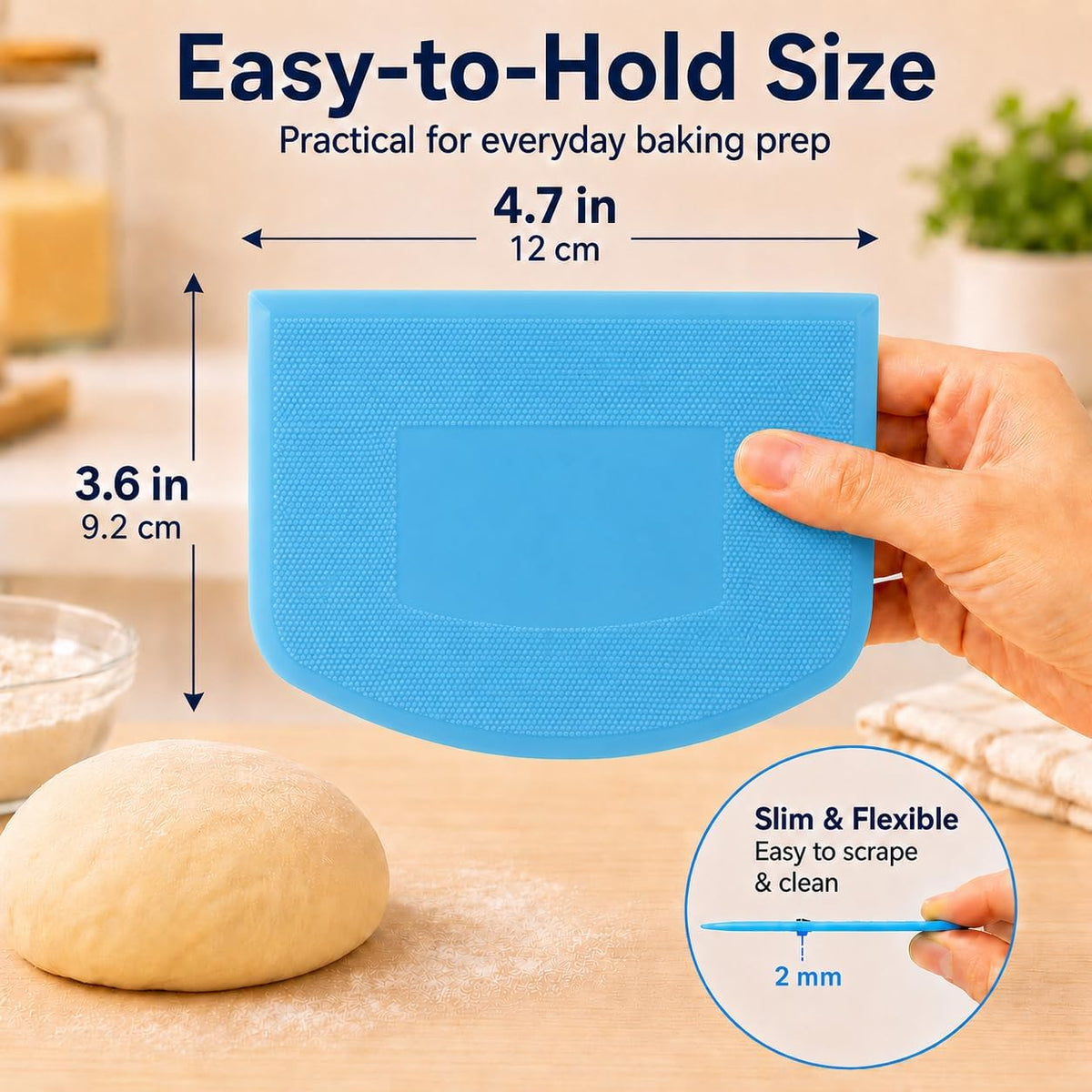 Dough Scraper Set, 4 Pcs Bowl Scrapers, Flexible Dough Cutters for Baking