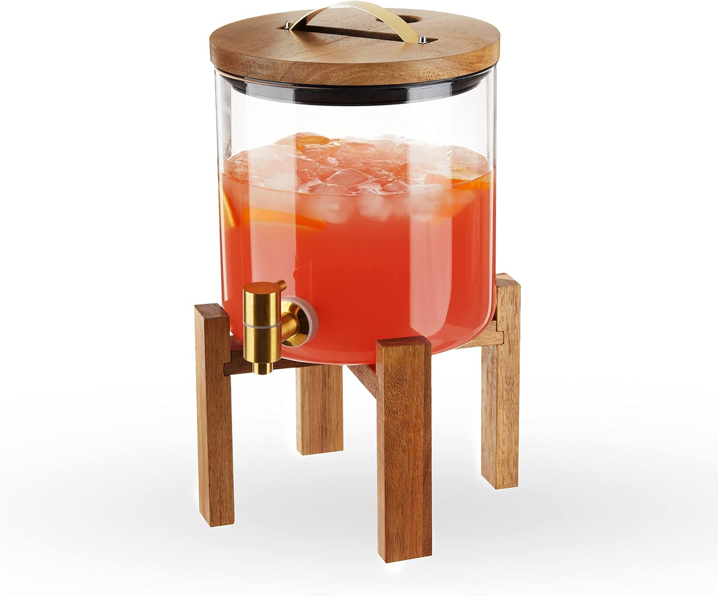 Twine Outdoor Double Drink Dispenser, Beverage Spigot Dispenser, Cocktail Dispenser for Parties with Collapsible Wood Drink Stand, Stackable Dispenser Set of 1