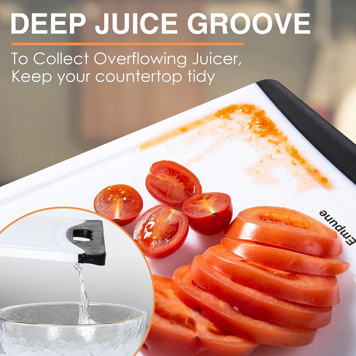 Extra Large Cutting Boards, Plastic Cutting Boards for Kitchen (Set of 4) Cutting Board Set Dishwasher Safe Chopping Board with Juice Grooves Easy-Grip Handles, Grey, Empune