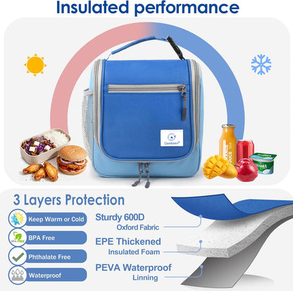 Genteen Kids Lunch Box, Insulated Lunch Bag for Kids, Toddler, Girl, and Boy; Holds Lunch Box, Water Bottle, & Snacks; Easy-Clean Water-Resistant Fabric & Multiple Zippered Pockets (Yellow Blue)
